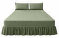 Combo Bed Sheet + Night Frill + 2Pk Pillowcases  - Olive Green