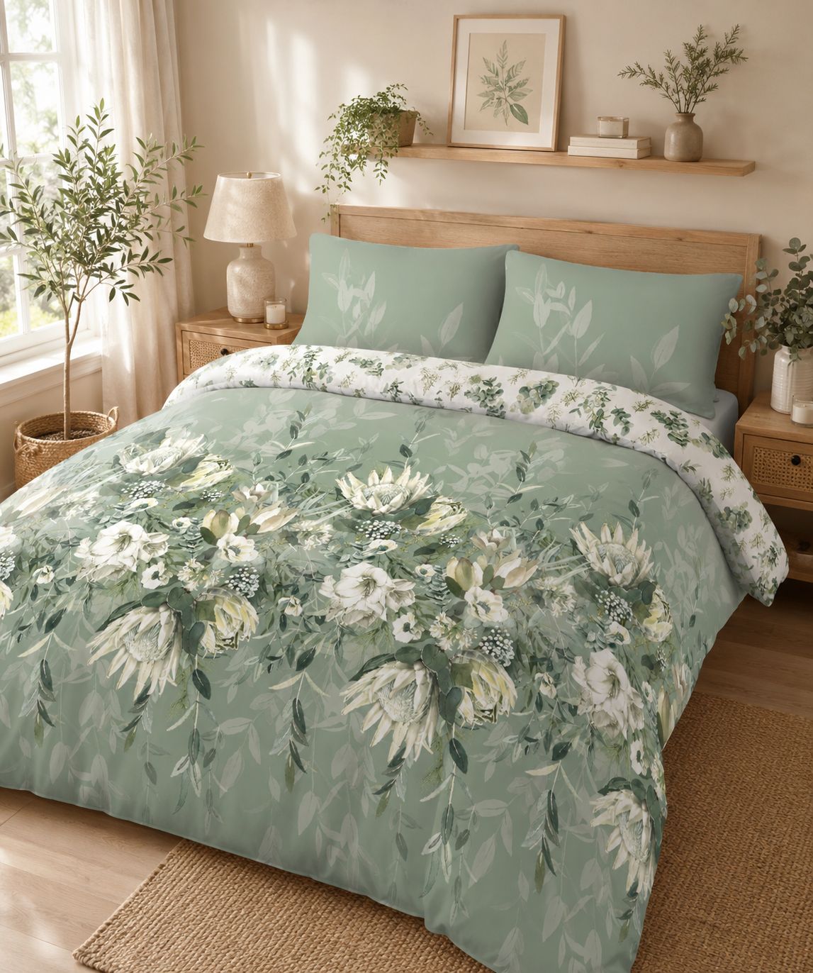 100% Cotton Protea Sage Green