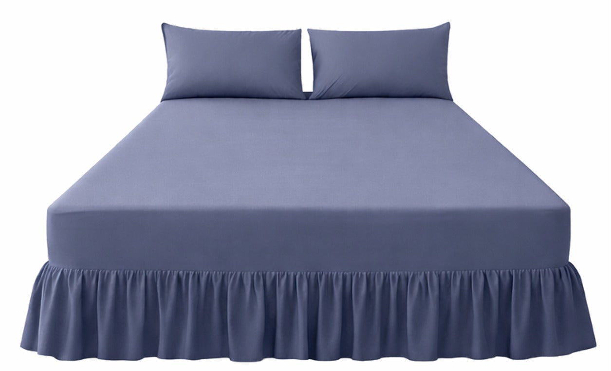 Combo Bed Sheet + Night Frill + 2Pk Pillowcases  - Midnight Blue