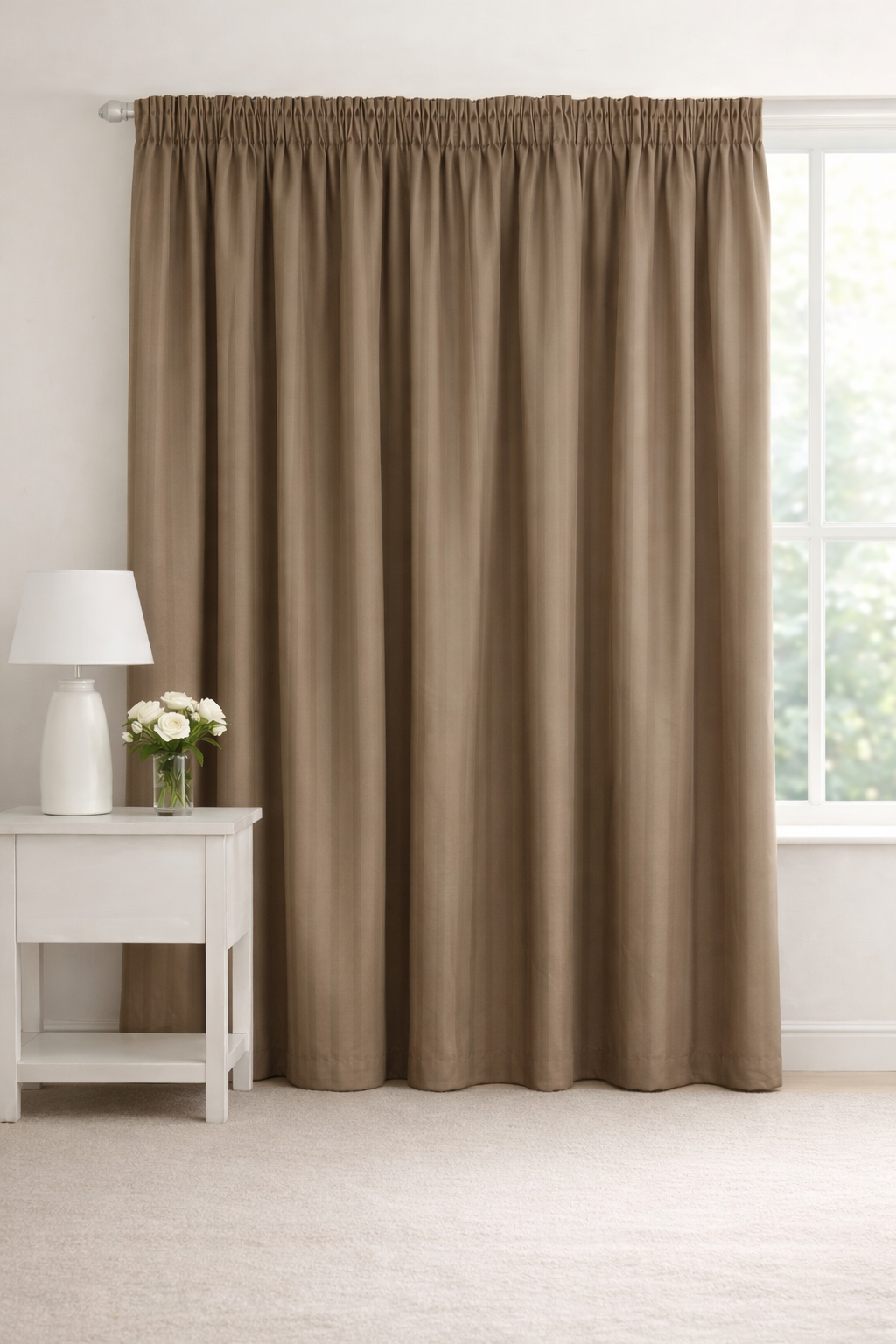 Taped Curtain - Cassandra Stripe Mocha Brown