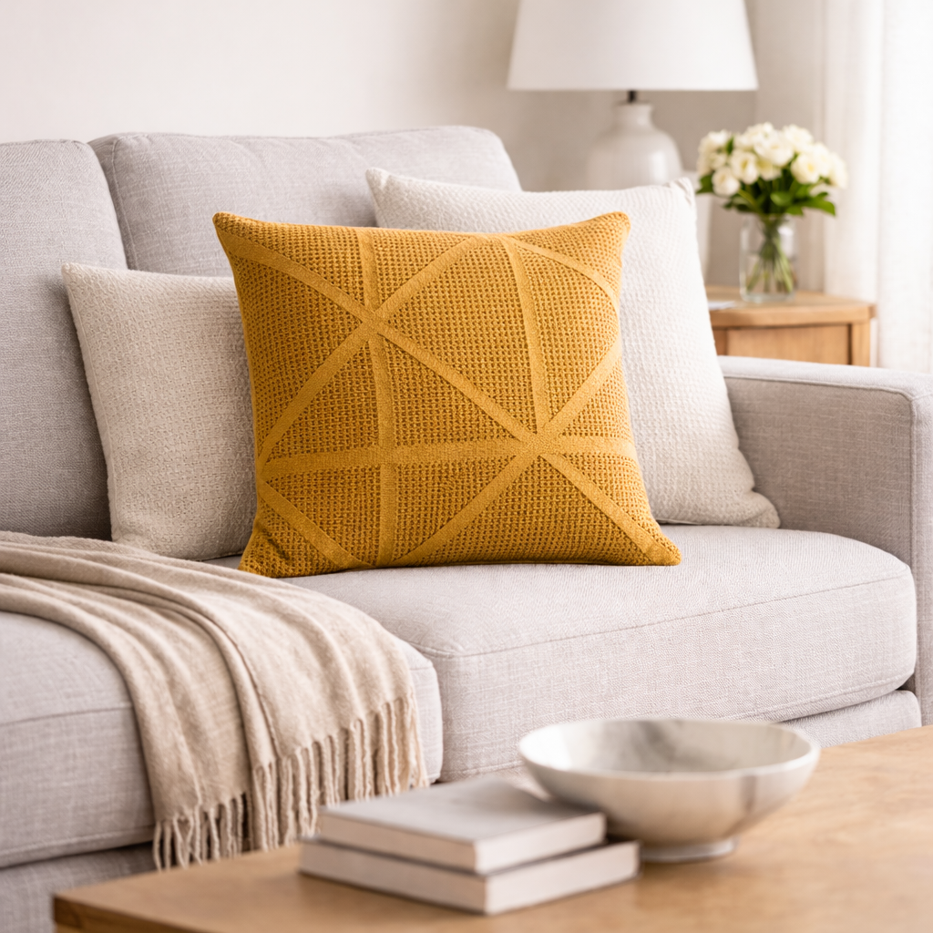 Waffle Square Scatter Cushion - Ochre