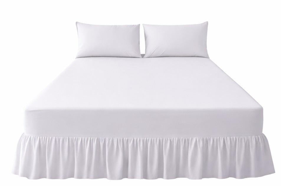 Combo Bed Sheet + Night Frill + 2Pk Pillowcases  - White