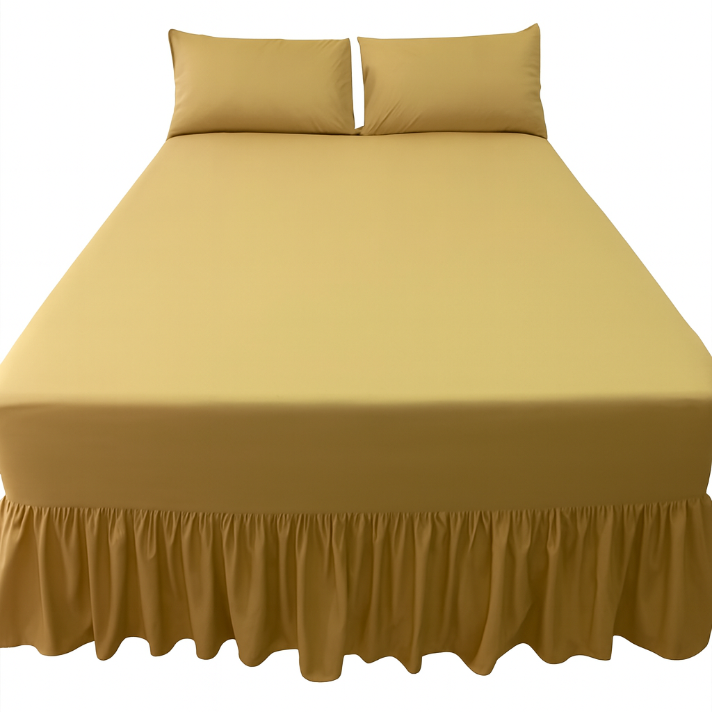 Combo Bed Sheet + Night Frill + 2Pk Pillowcases  - Ochre